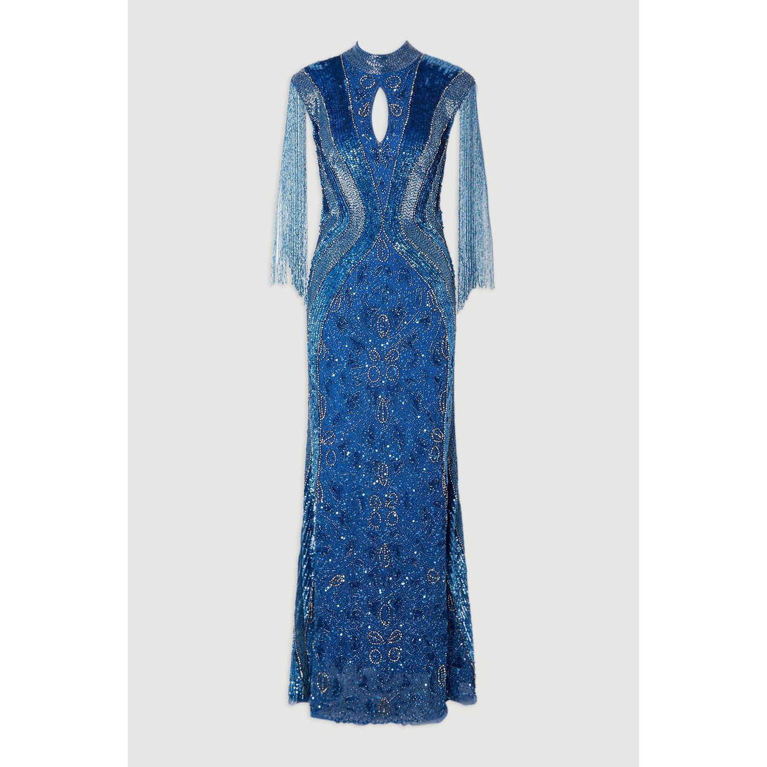 Women's Tassel Sleeve High Neck Maxi Dress