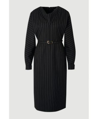 Women's Pinstripe Cowl Neck Midi Dress