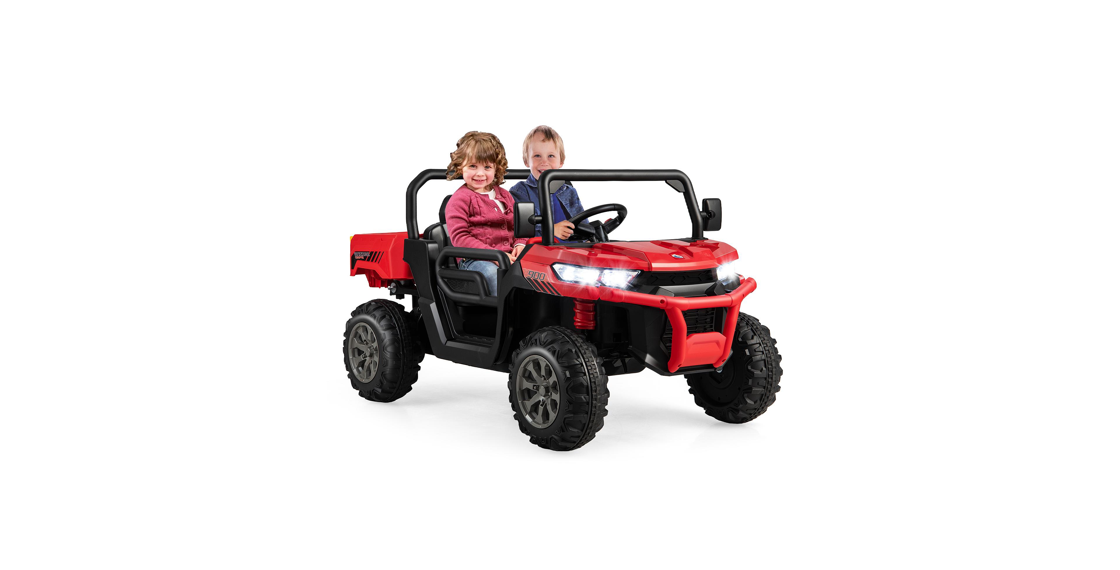 Sugift 12V 2-Seater Kids Ride-On Dump Truck with Power-Lift Bed, 110 lbs Capacity, Ages 3+