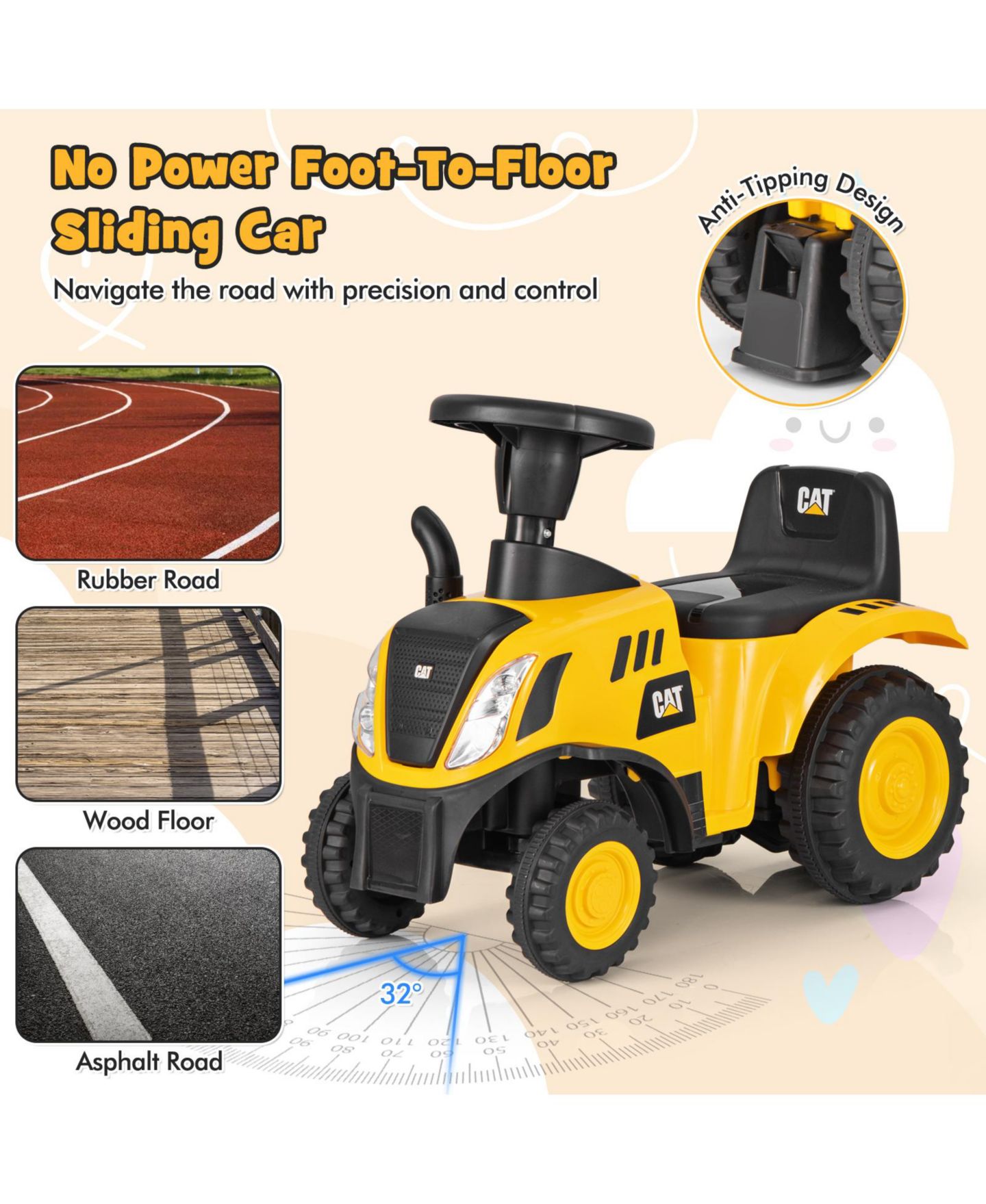 Детская игрушка SUGIFT Licensed Caterpillar® Pedal-Powered Ride-On Tractor with Detachable Trailer, Ages 3+, цвет: Жёлтый — фото 7