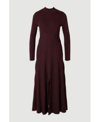 Women's Wave Knit A-Line Long-Sleeve Dress