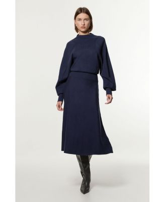 Women's Wool-Look Rounded Sleeve Knit Midi Dress