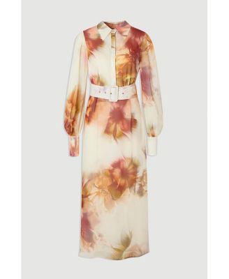 Women's 's Floral Belted Woven Shirt Dress