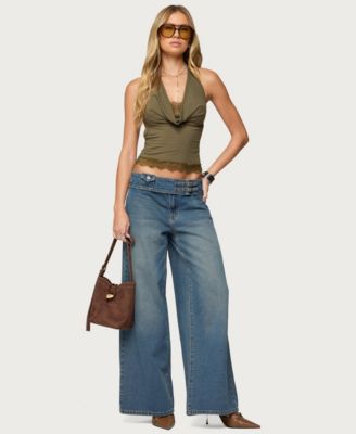 Women's Double Buckle Low Rise Baggy Jeans