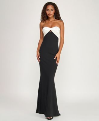 Juniors' Scuba Crepe Pleated Bust Gown