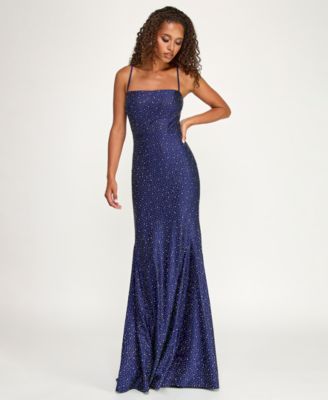 Juniors' Glitter Satin Square Neck Gown, Created for Macy's