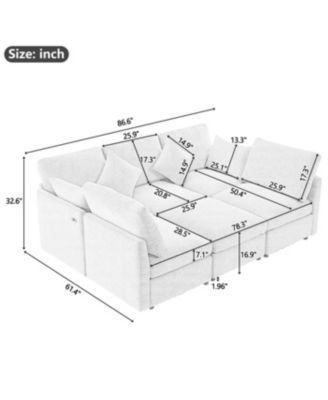 86.6" Sectional Sofa w/ Ottoman & USB Ports