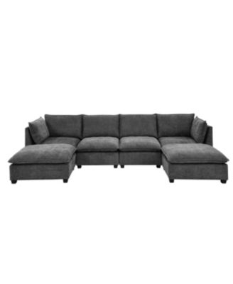 Cloud 4-Seat Chenille Sofa Sleeper with Ottomans & Pillows (Grey)