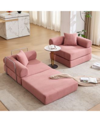 Pink Corduroy Modular Sofa Bed for Apartments
