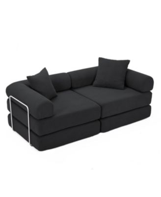 Streamdale Modular Couch Sofa Bed for Apartment, Convertible Sofa Bed, Black Corduroy