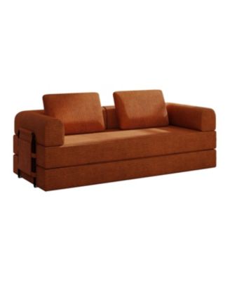 Streamdale Convertible Corduroy Sleeper Sofa Bed with Pillow - Orange