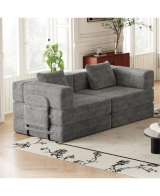 Streamdale Convertible corduroy sofa bed with side storage and cushions