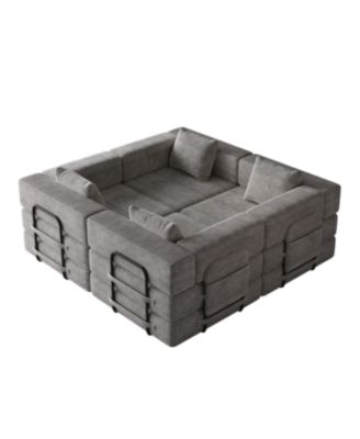 4-seater folding sofa bed with corduroy fabric, storage pockets & cushions.