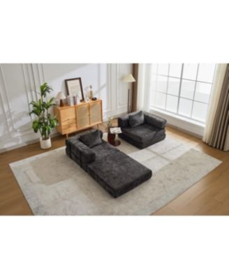 Streamdale Compression Sofa, Convertible Floor Sofa Bed, Loveseats Boneless Modular Sectional, Black