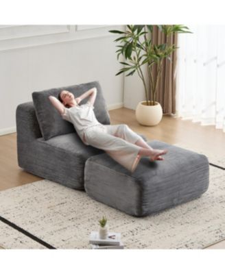 Modern Memory Foam Sofa, Single Chaise, Pet-Friendly Cloud Modular Sectional, Grey