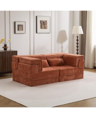 Orange Compression Sofa, Convertible Floor Sofa Bed, Modular Sectional