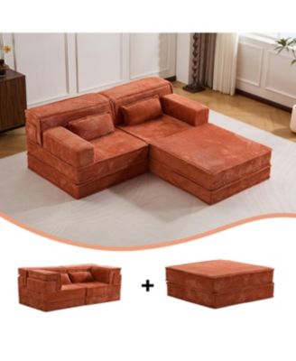 Orange Compression Sofa, Convertible Floor Sofa Bed, Modular Sectional