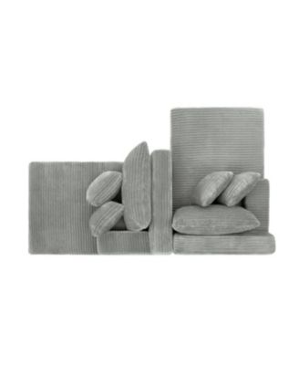 Gray two-seater lazy sofa lounge chair, velvet fabric, no assembly required.
