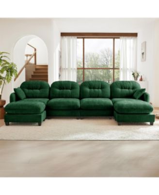 Streamdale Modular Sectional U Shaped Couch with Ottoman, Soft Chenille Fabric, Green