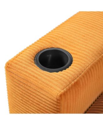 Oversized Corduroy Chaise Lounge with Storage Ottoman, Cup Holders & USB