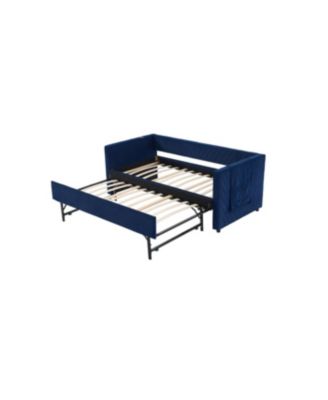 Streamdale Twin Upholstered Daybed with Trundle, USB, Side Pockets (Navy