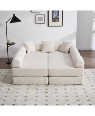 Folding Sofa Bed with Pillow Back Handrail and Memory Foam Mattress