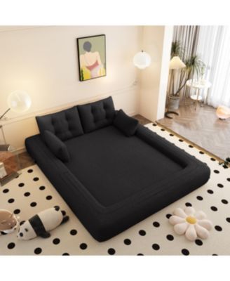 Streamdale Human Dog Bed, Lazy Sofa Couch, 78.7" Foldable Sofa Bed, 3-in-1 Teddy Fabric Foam Sleeper Sofa Bed, Black