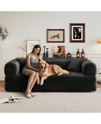 Corduroy Compression Sofa Bed with Pillow Back Support, Black