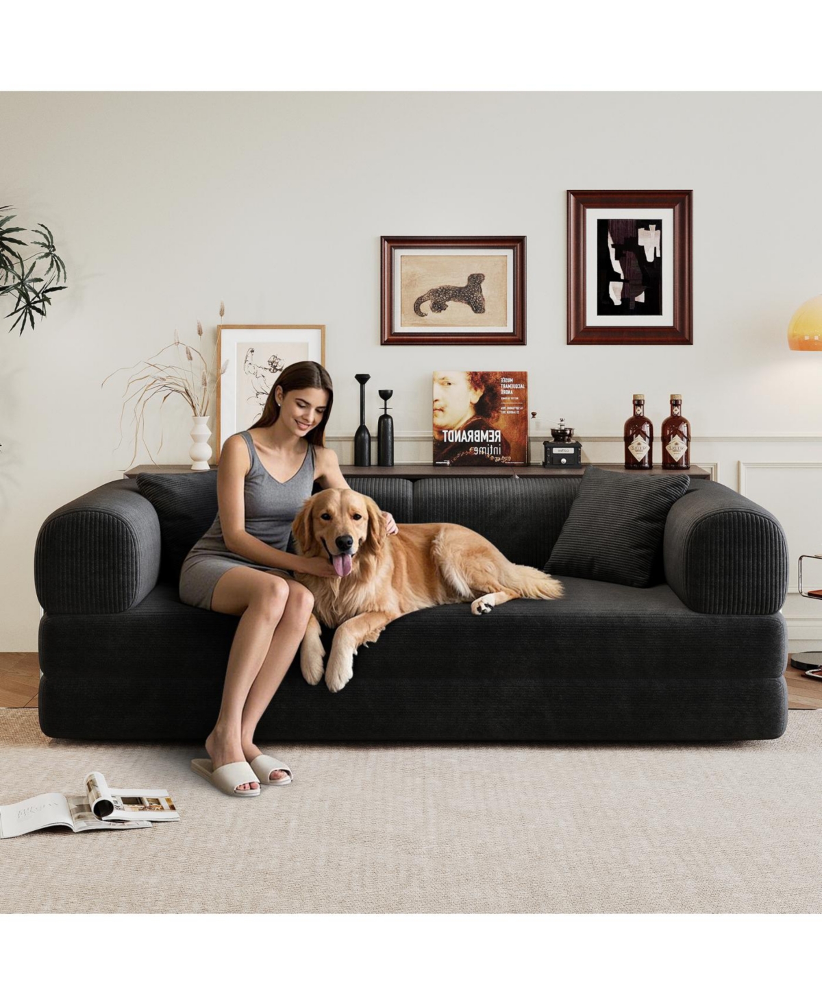 Streamdale Furniture Streamdale Corduroy Compression Sofa Bed with Pillow Back Support