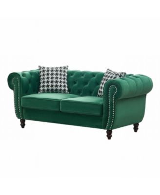 Streamdale Chesterfield Velvet Sofa with Roll Armrest & Nailhead, Green