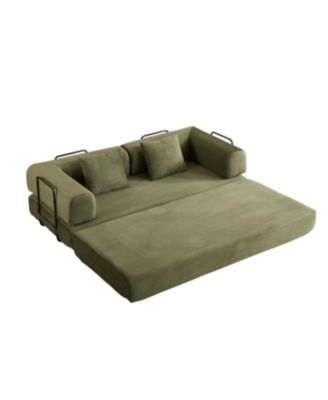 Streamdale Green Corduroy Convertible Sleeper Sofa Bed with Pillow