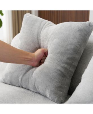 Streamdale Modern curved flannelette sofa with pillows in light gray.