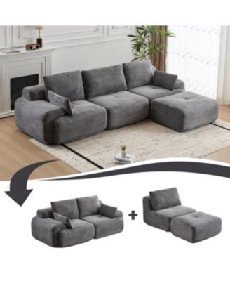 Streamdale Modern Memory Foam Compressed Sofa, Large Sectional Couch, Pet-Friendly, Corduroy, Grey