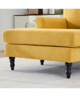 Modern Minimalist Chenille Chaise Lounge Recliner Single Sofa with Wooden Legs & Storage Pockets