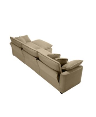 Tan Corduroy L-Shaped 3-Seater Sofa with Ottoman