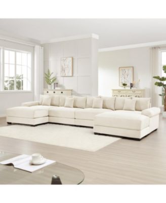 Oversized Cloud Modular U-Shape Sectional Couch with Ottoman, Cream
