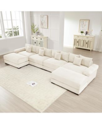 Oversized Cloud Modular U-Shape Sectional Couch with Ottoman, Cream