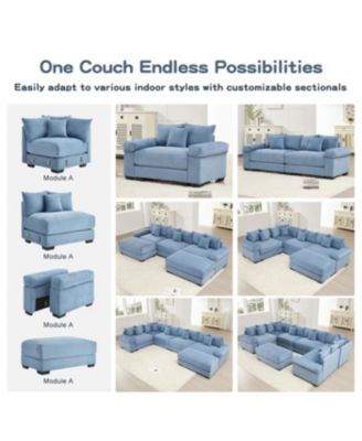 Streamdale Oversized Cloud Modular L-Shape Sectional Couch with Ottoman, Blue