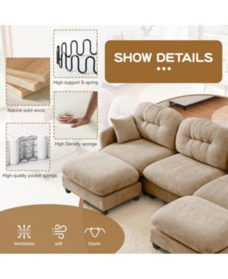Modular Sectional U Shaped Couch with Ottoman, Soft Chenille Fabric, Camel