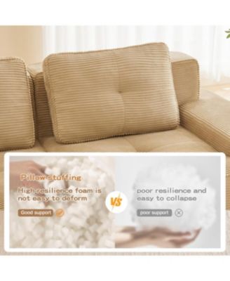 Modern Modular Sectional Sofa, Corduroy Fabric, Oversized 3-Seater Couch, Camel