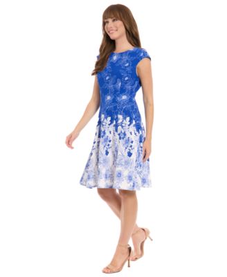 Women's Floral Jewel-Neck Fit & Flare Dress