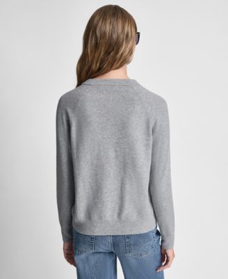 Women's Rhinestone Button-Front Crewneck Cardigan