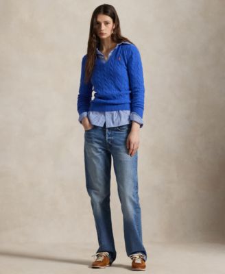 Women's Cable Wool-Cashmere V-neck Sweater