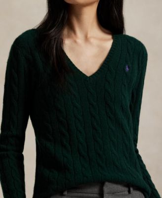 Women's Cable Wool-Cashmere V-neck Sweater