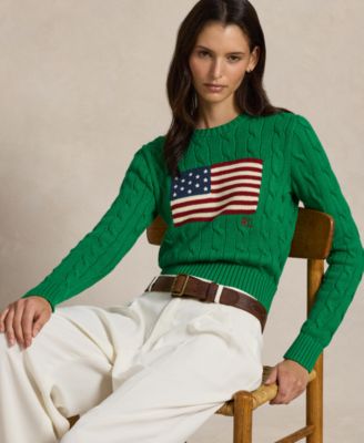 Women's Flag Cable-Knit Cropped Sweater