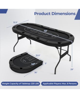 72 Inch Foldable Poker Table for 8 Players Portable Oval Card Board Game Table