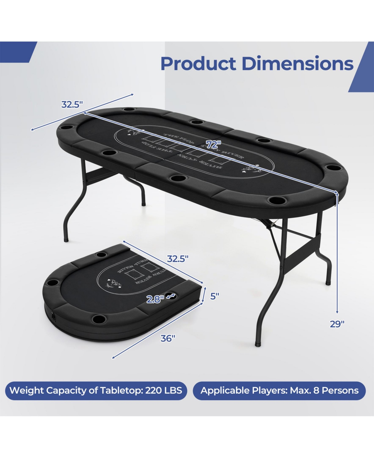 Sugift 72 Inch Foldable Poker Table for 8 Players Portable Oval Card Board Game Table