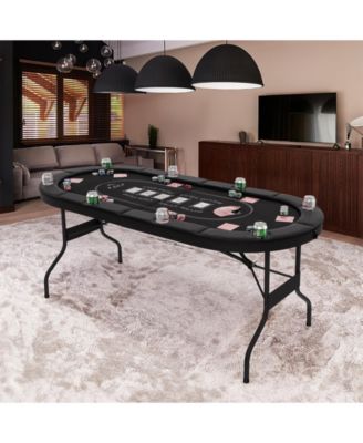 72 Inch Foldable Poker Table for 8 Players Portable Oval Card Board Game Table