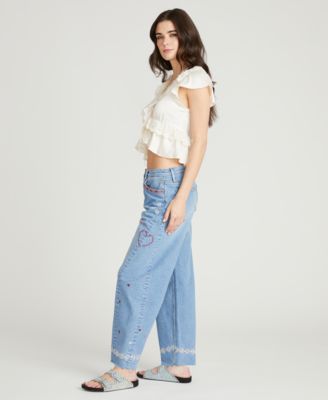 Women's Parker Love Motif Embroidered Barrel Jeans