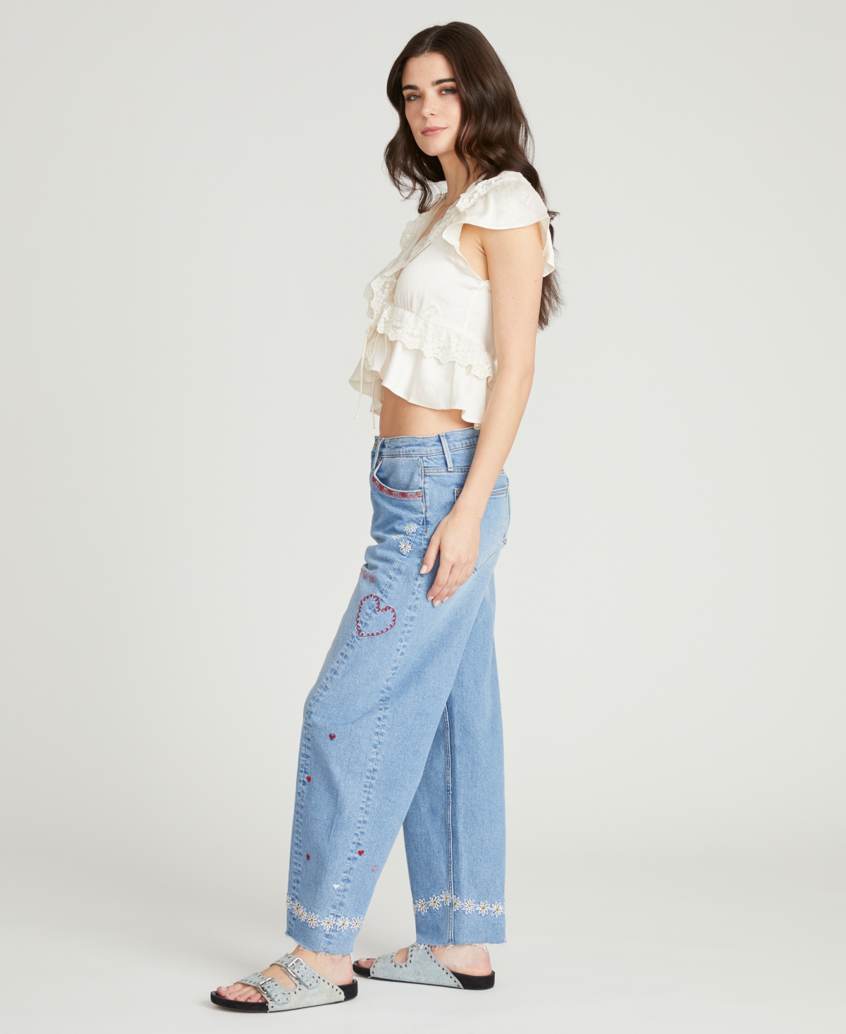 Driftwood Women's Parker Love Motif Embroidered Barrel Jeans